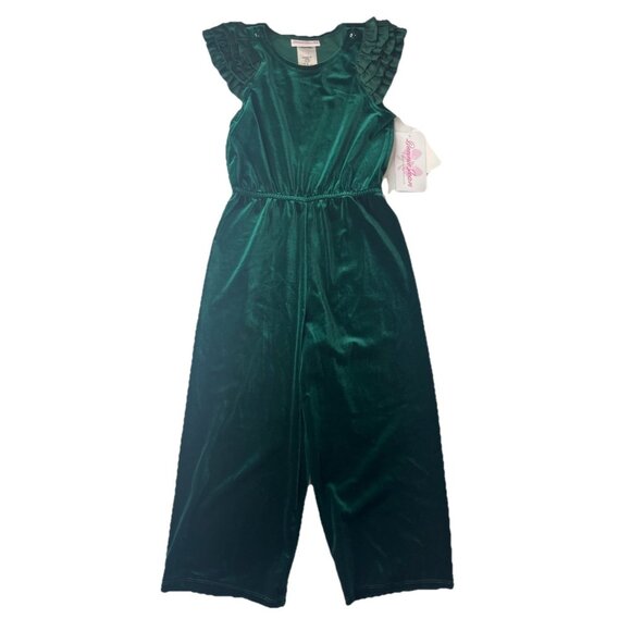 Bonnie Jean Girls Green Velvet Jumpsuit Size 6 With Tags - Picture 1 of 9